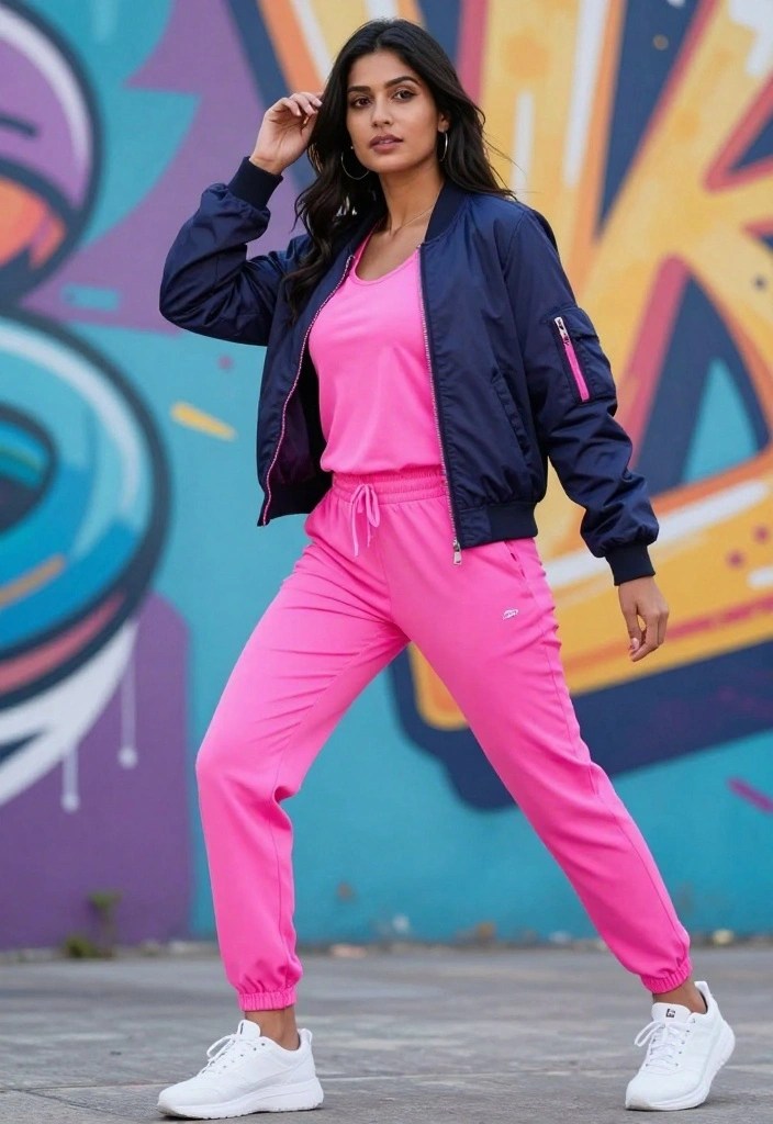 16 Creative Ways to Layer Pink Fluorescent Outfits for a Unique Look! - 5. Sporty Layering with Tracksuits 1