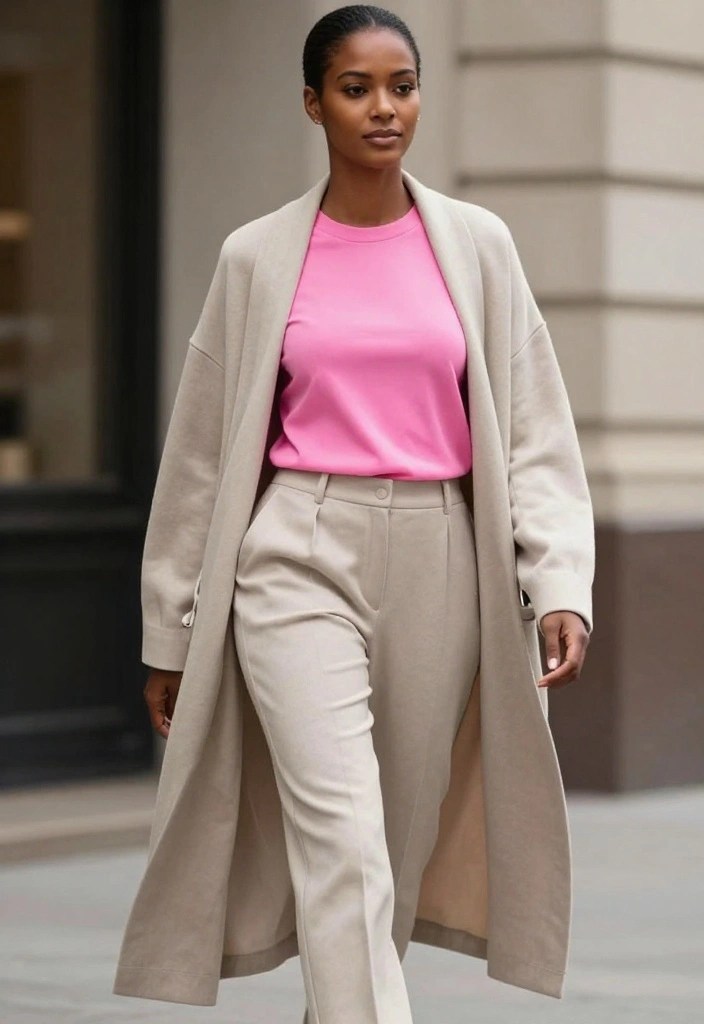 16 Creative Ways to Layer Pink Fluorescent Outfits for a Unique Look! - 7. Mix and Match with Neutrals 1