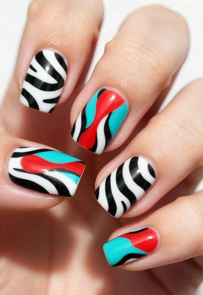 20 Colorful Nail Designs That Will Make Your Hands the Center of Attention (Check Out #8!) - 12. Bright Zebra Stripes 1