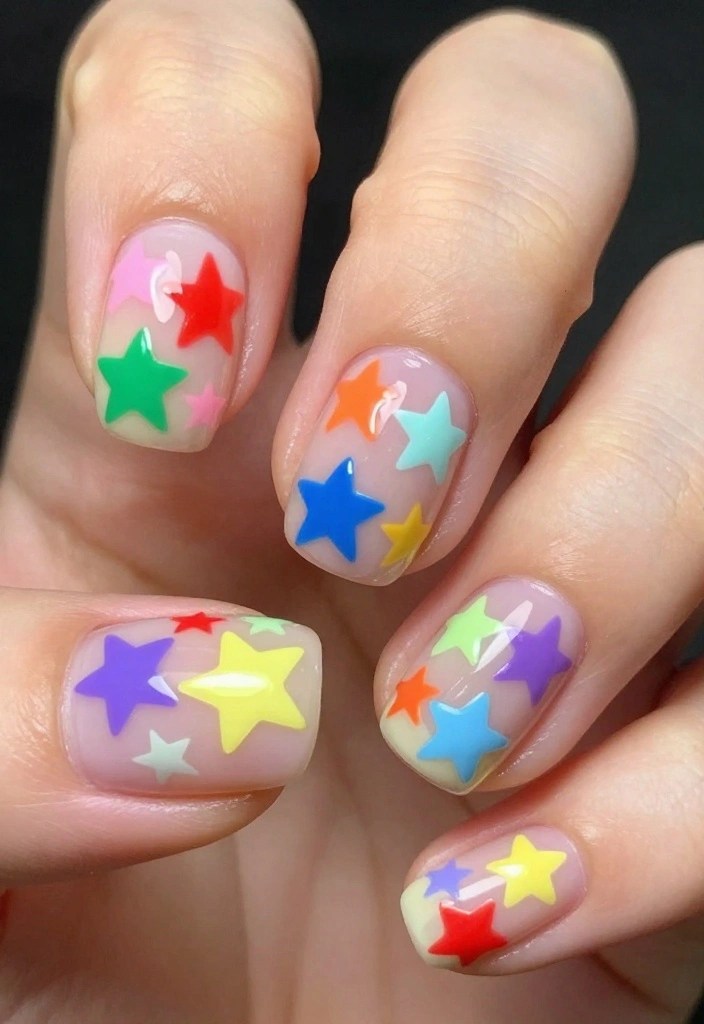 20 Colorful Nail Designs That Will Make Your Hands the Center of Attention (Check Out #8!) - 16. Colorful Stars 1