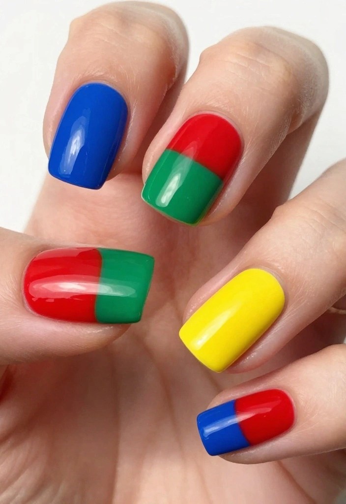 20 Colorful Nail Designs That Will Make Your Hands the Center of Attention (Check Out #8!) - 9. Color Block Brilliance 1