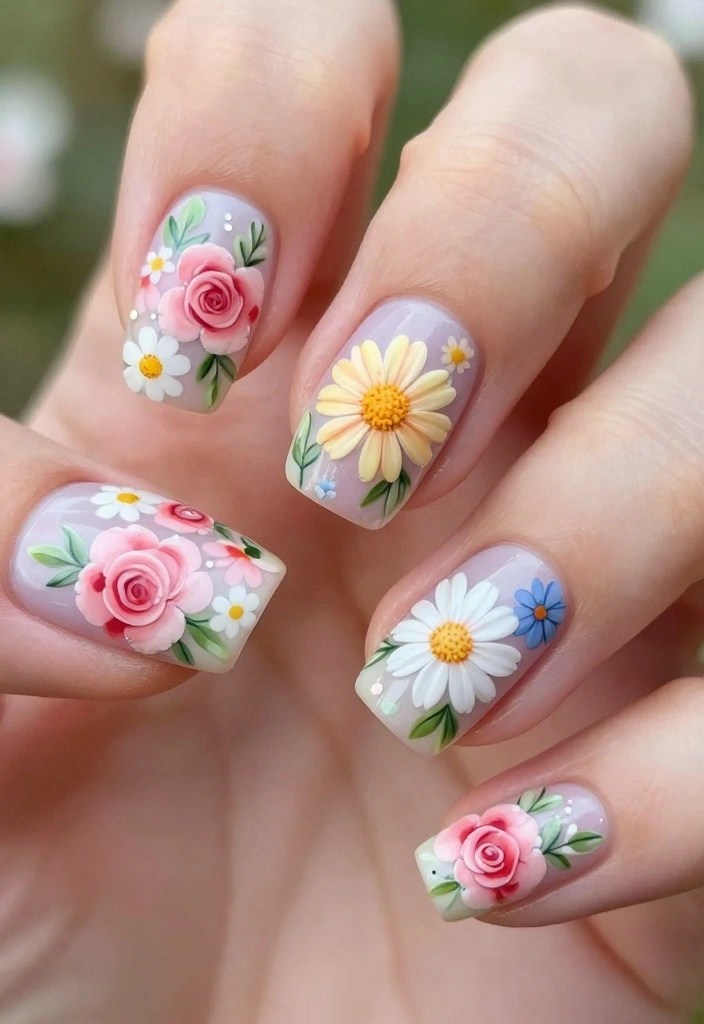 30 Colorful Nail Art Trends for Spring 2026 You Won't Want to Miss! - 1. Floral Explosion 1