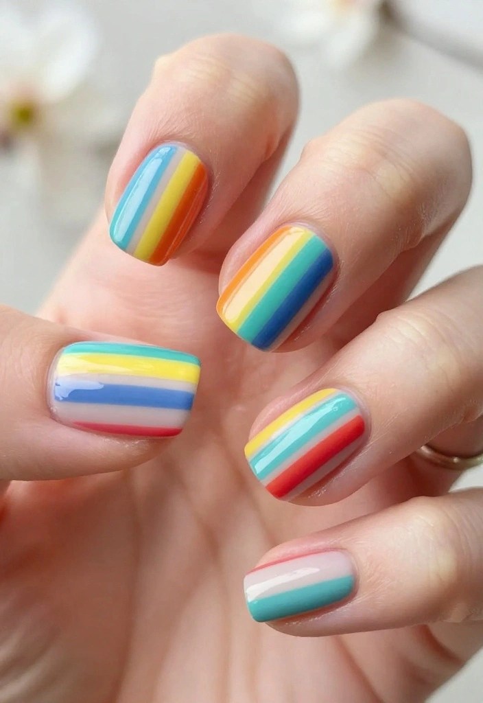 30 Colorful Nail Art Trends for Spring 2026 You Won't Want to Miss! - 13. Colorful Stripes 1
