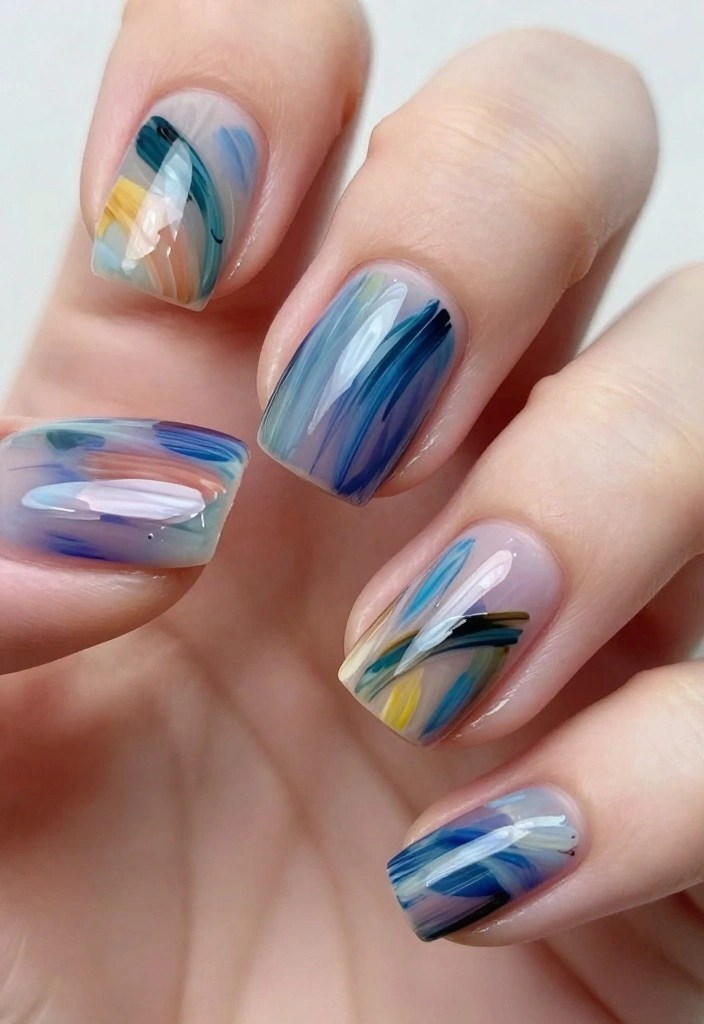 30 Colorful Nail Art Trends for Spring 2026 You Won't Want to Miss! - 16. Artistic Brush Strokes 1