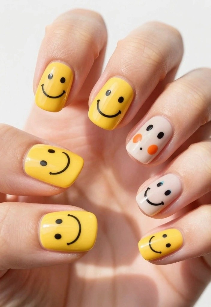 30 Colorful Nail Art Trends for Spring 2026 You Won't Want to Miss! - 29. Happy Faces 1