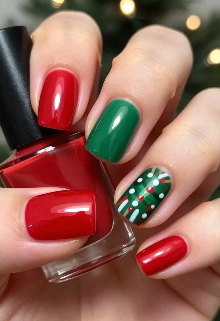 Step By Step: How to Create DIY Winter Nails That Impress - 6. Festive Red and Green 1