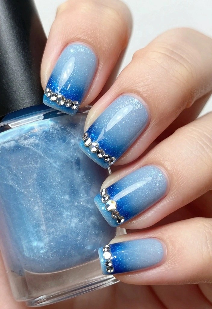 Step By Step: How to Create DIY Winter Nails That Impress - 8. Icy Gradient with Rhinestones 1