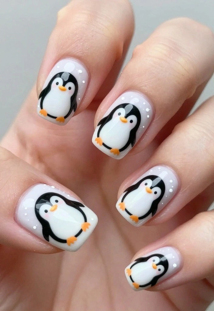 Step By Step: How to Create DIY Winter Nails That Impress - 9. Cute Penguin Nail Art 1